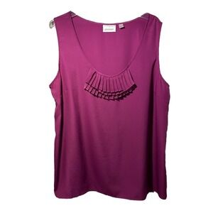 Avenue Women 22/24 Top Sleeveless Shell Scoop Neck Ruffle Detail Vibrant  Retro